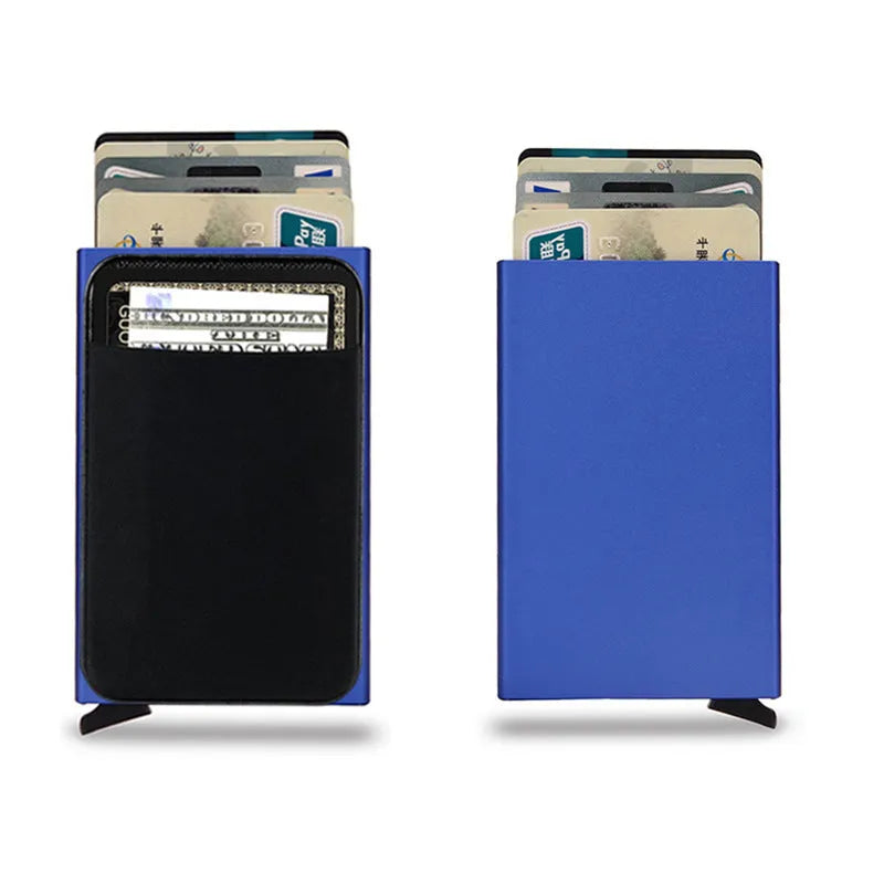 Slim aluminium metal credit card holder in frosted rose gold colour, showing front view.