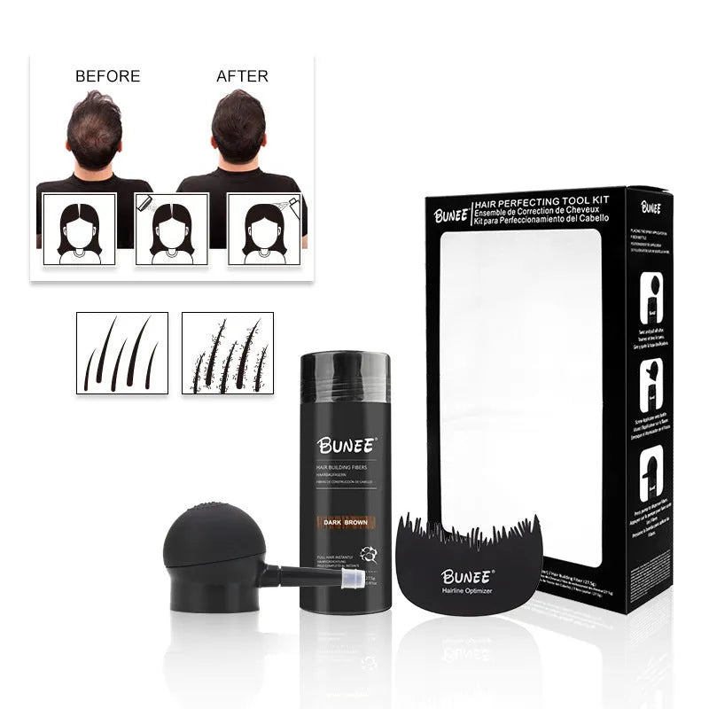 Boxed Dense Hair Fiber Powder Three-piece Set for thinning hair in ten colour shades.