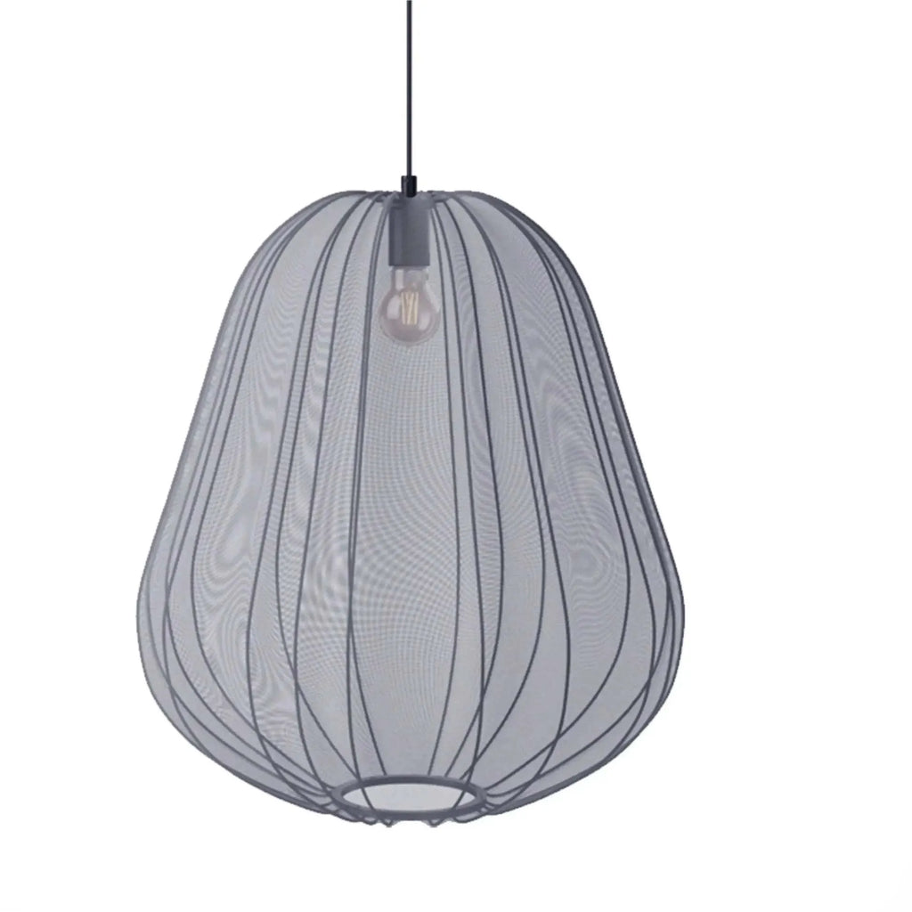 Japanese-style spherical ceiling lamp with an open iron branch design, hanging with a grey-blue finish and an LED light inside.
