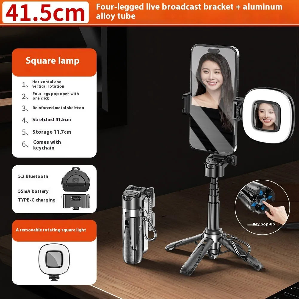 P15 Handheld Stabilizer selfie stick in black or white with Bluetooth remote, phone bracket, and optional H1 or H2 light