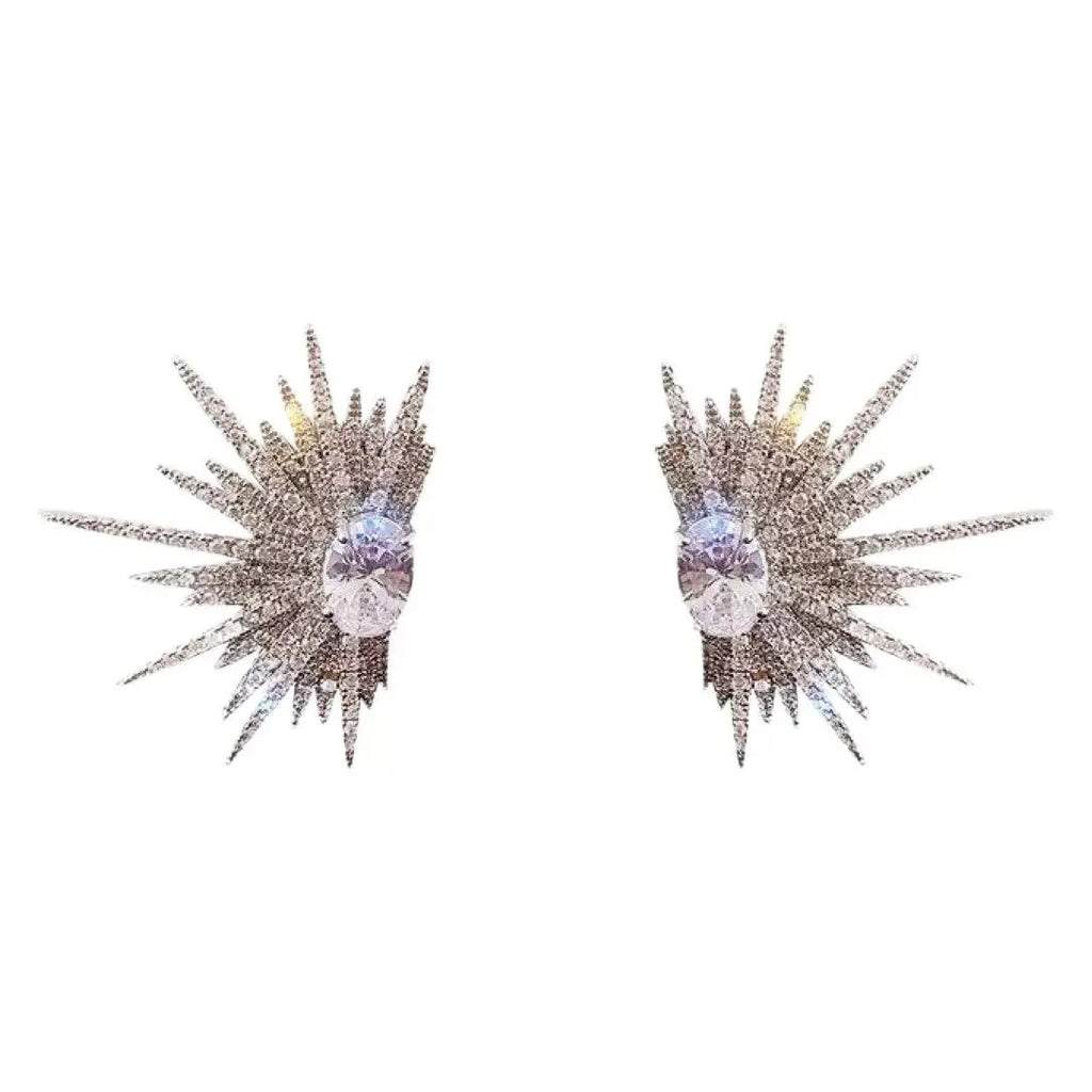 Pair of rhinestone eight-pointed star ear studs with electroplated finish, geometric women's earrings