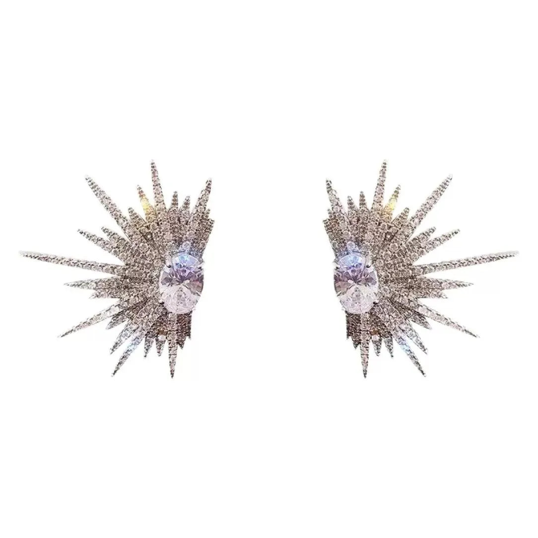 Pair of rhinestone eight-pointed star ear studs with electroplated finish, geometric women's earrings
