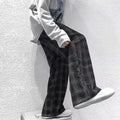 Men's black and green plaid loose fit straight leg casual trousers
