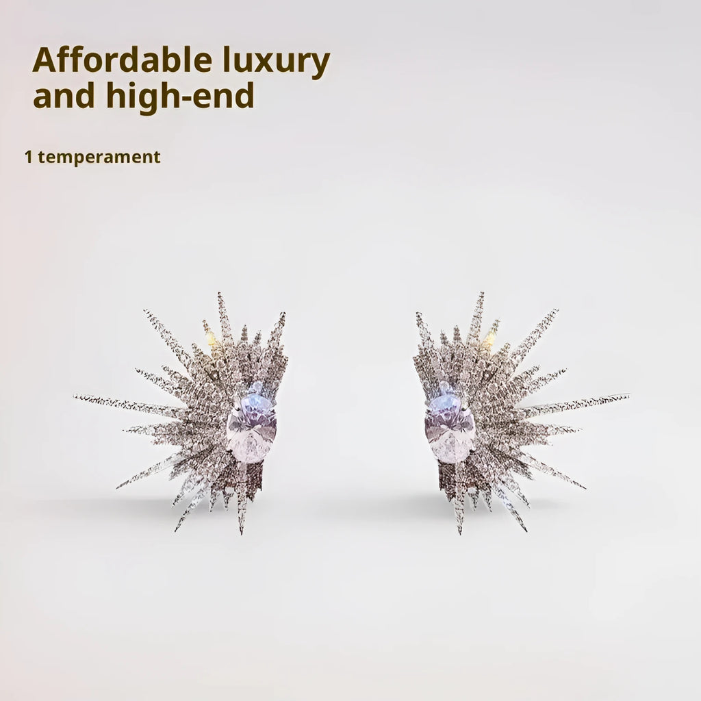 Pair of rhinestone eight-pointed star ear studs with electroplated finish, geometric women's earrings