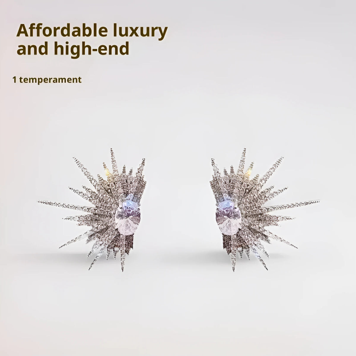 Pair of rhinestone eight-pointed star ear studs with electroplated finish, geometric women's earrings