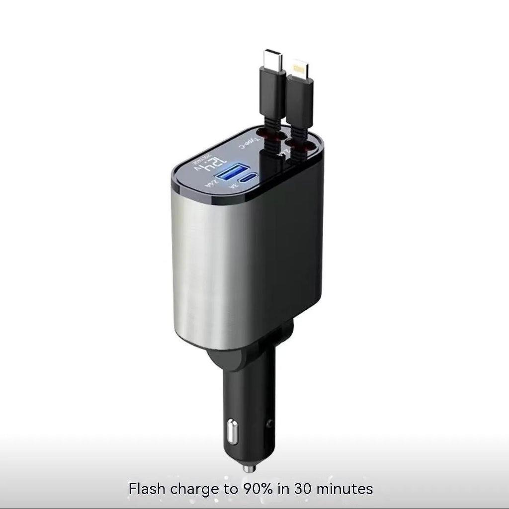 Automatic retractable car charger with universal plug for 120W fast charging