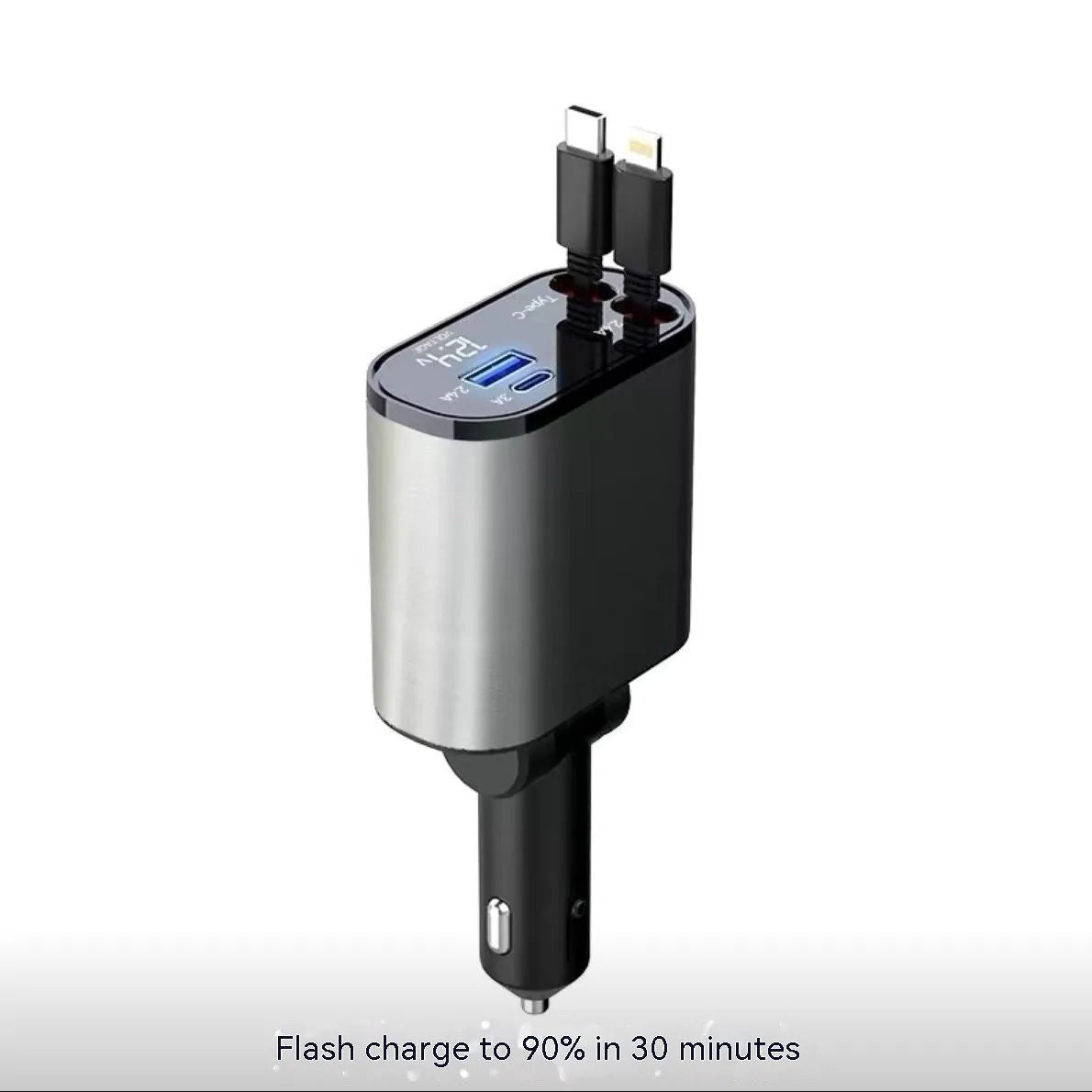 Automatic retractable car charger with universal plug for 120W fast charging