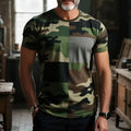 Loose fit short sleeve t-shirt with a bold 3D creative pattern in an art retro style, on a hanger.