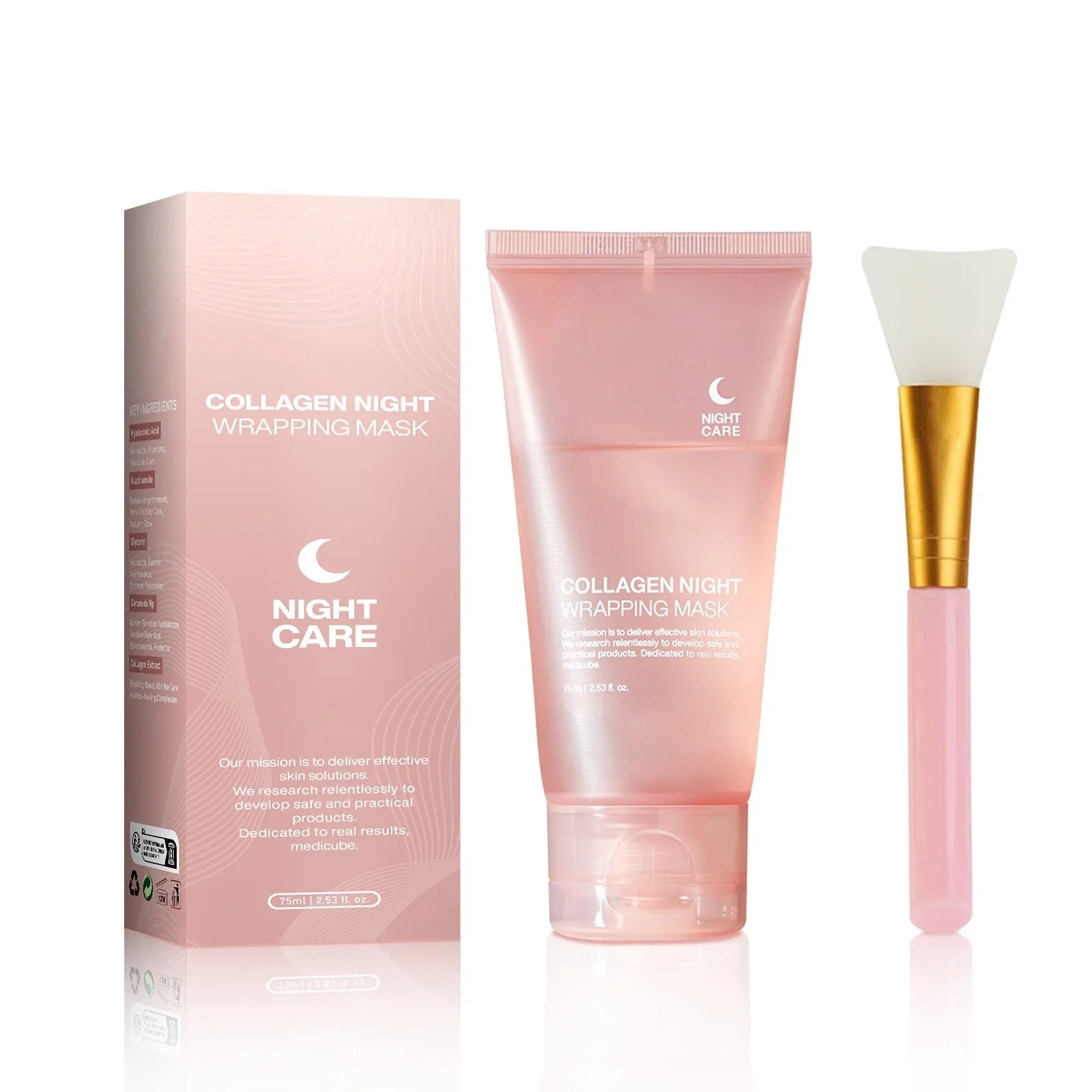 Collagen night face mask bottle with brush applicator for overnight skin repair
