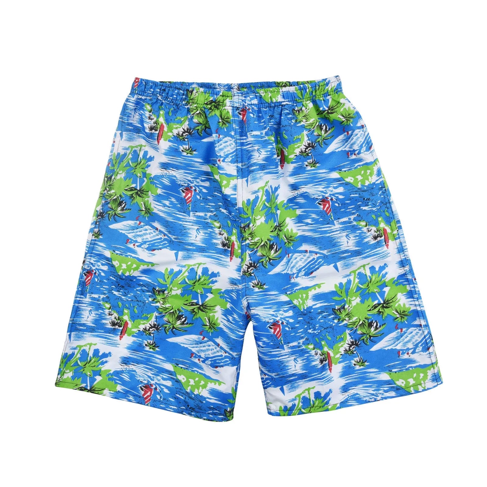 Men's floral printed swimming trunks in polyester with five-point design for beach and pool use