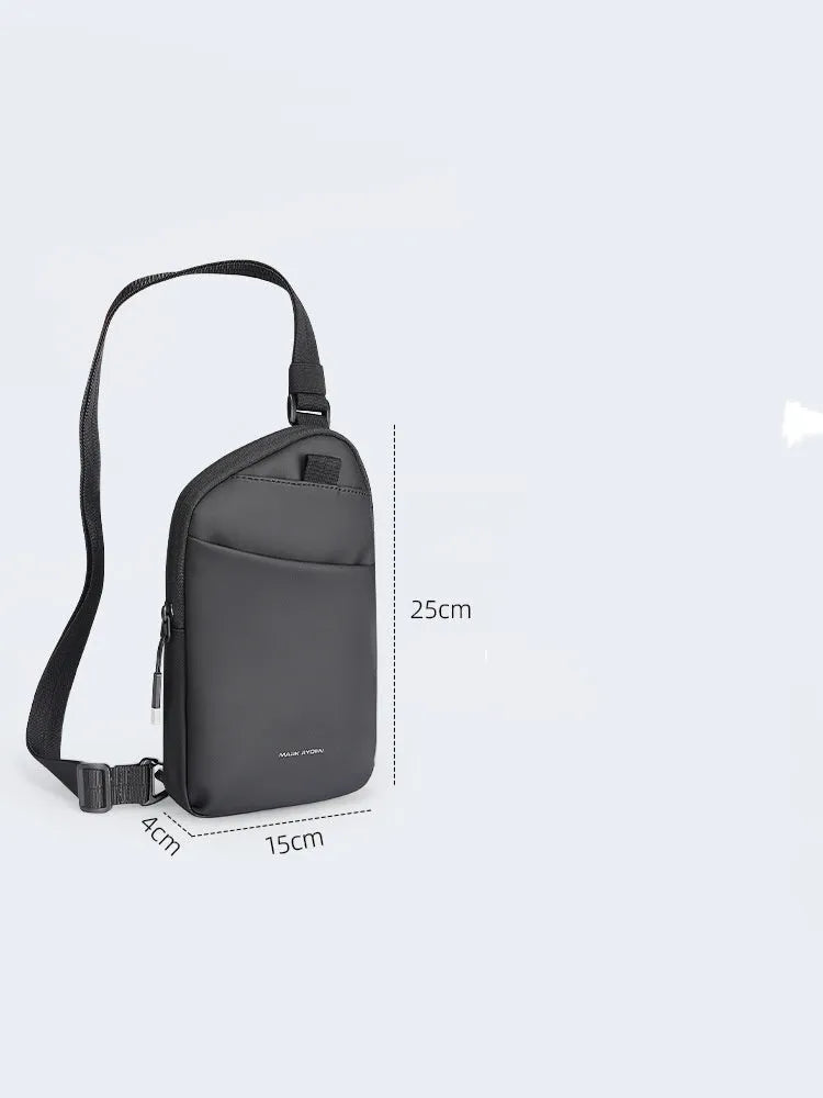 Men's black Oxford cloth crossbody bag with reinforced stitching
