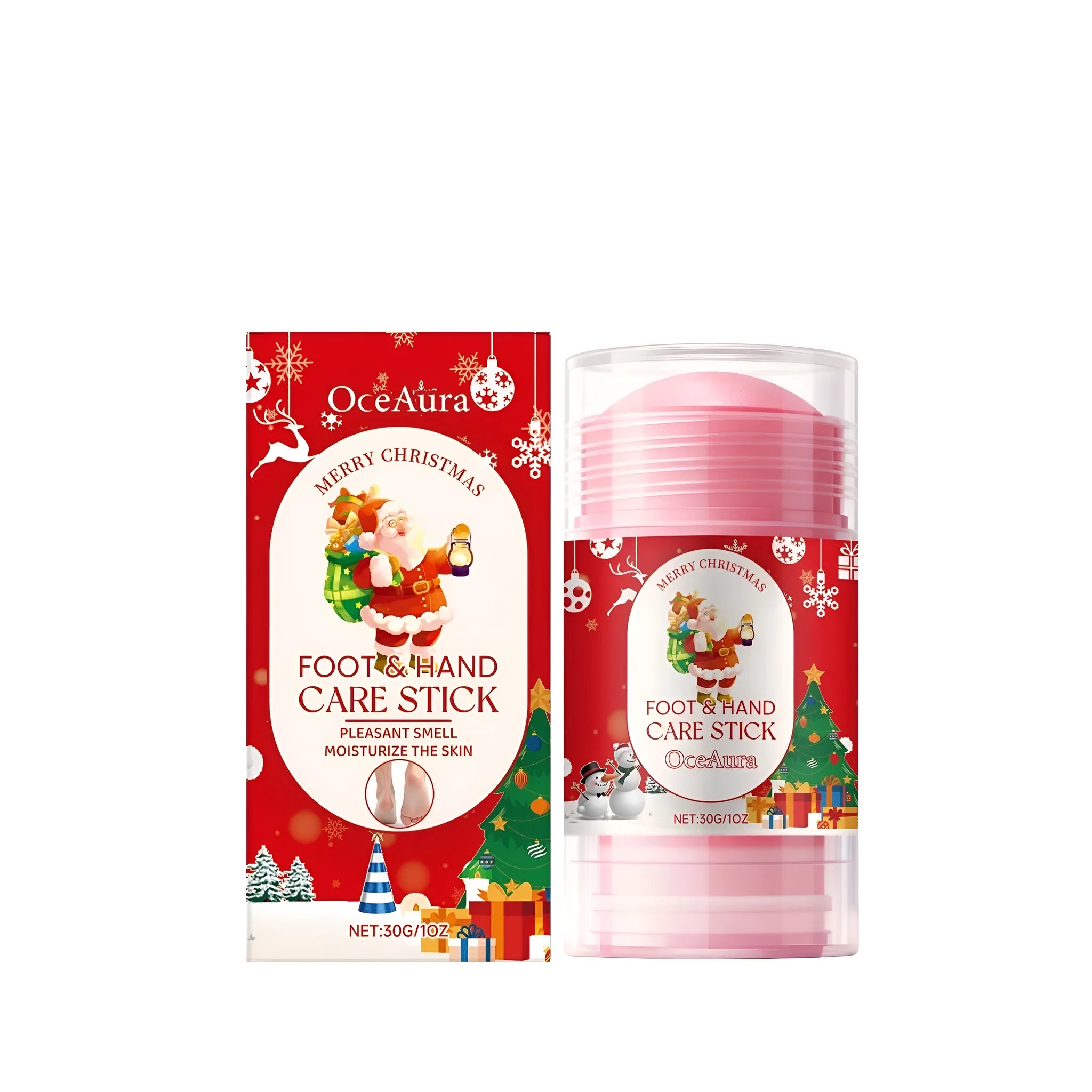 Christmas hand and foot moisturising care stick with vitamin E and peach extract, in solid stick form