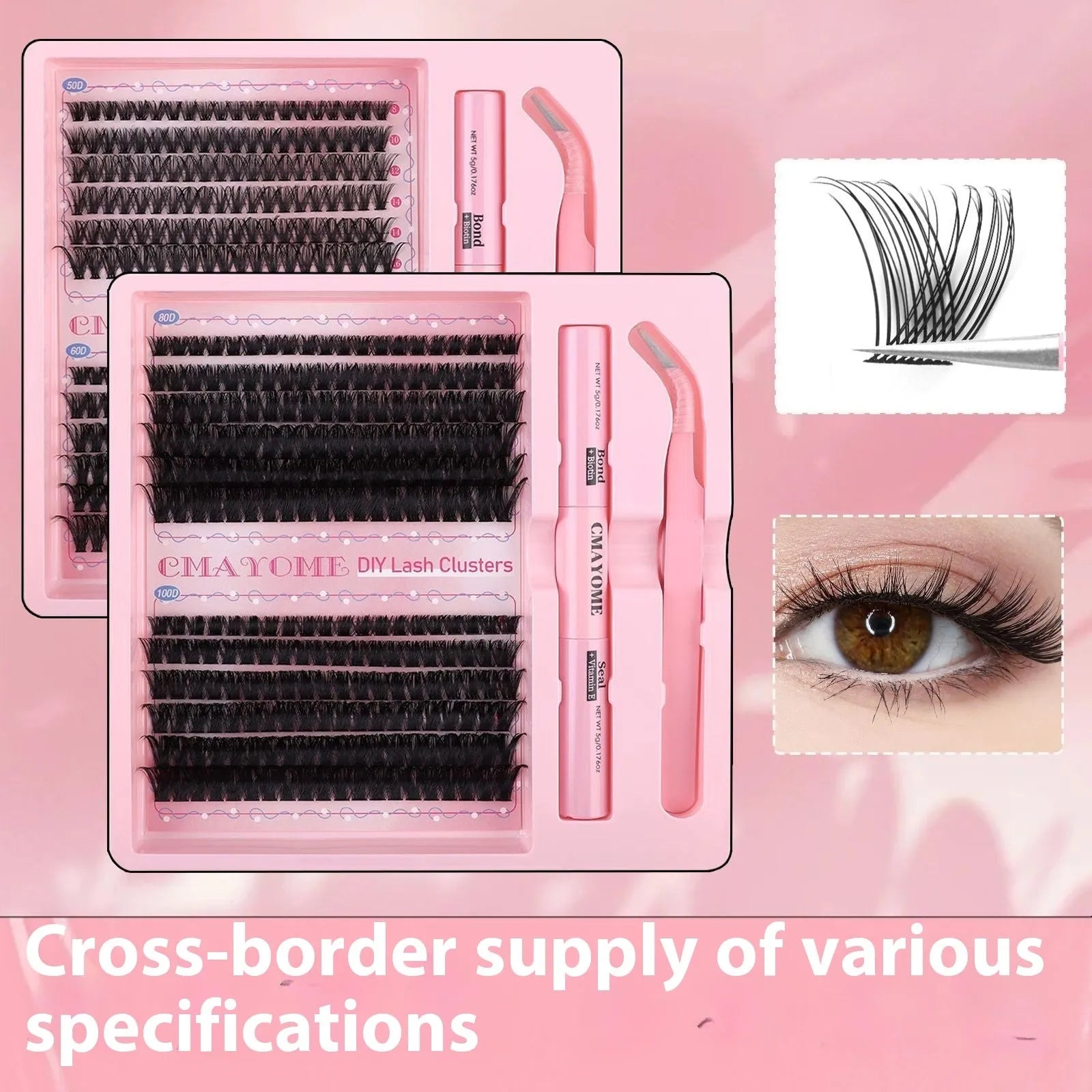 DIY single cluster individual false eyelashes set showing artificial fibre lashes for custom application