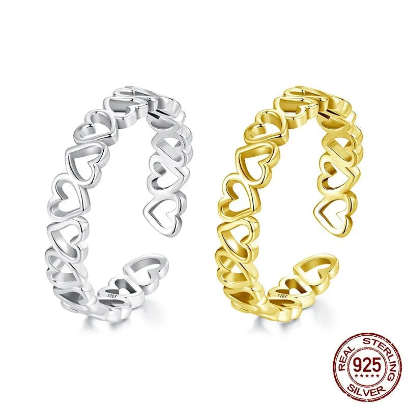 S925 sterling silver heart-shaped women's ring in silver or gold colour, average size