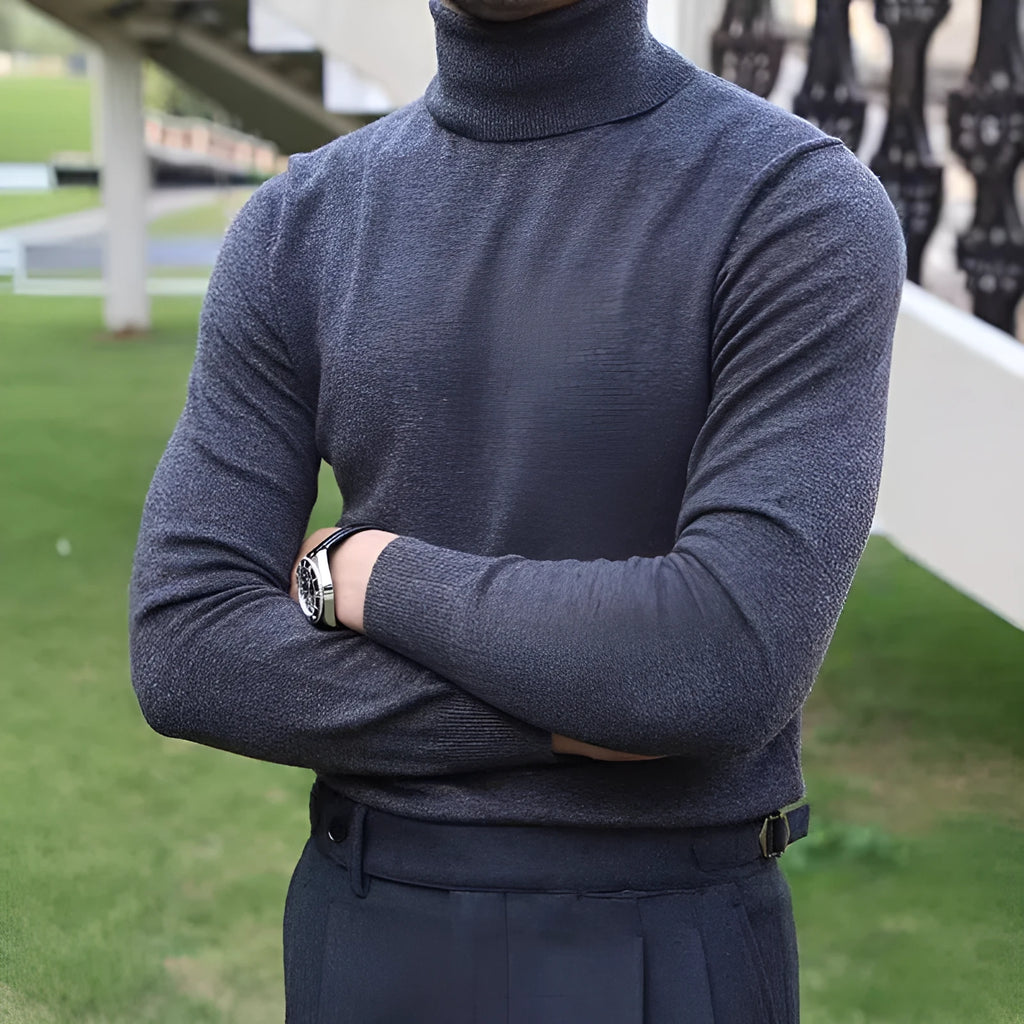 Men's cotton turtleneck sweater long sleeve knitwear in black, light business style