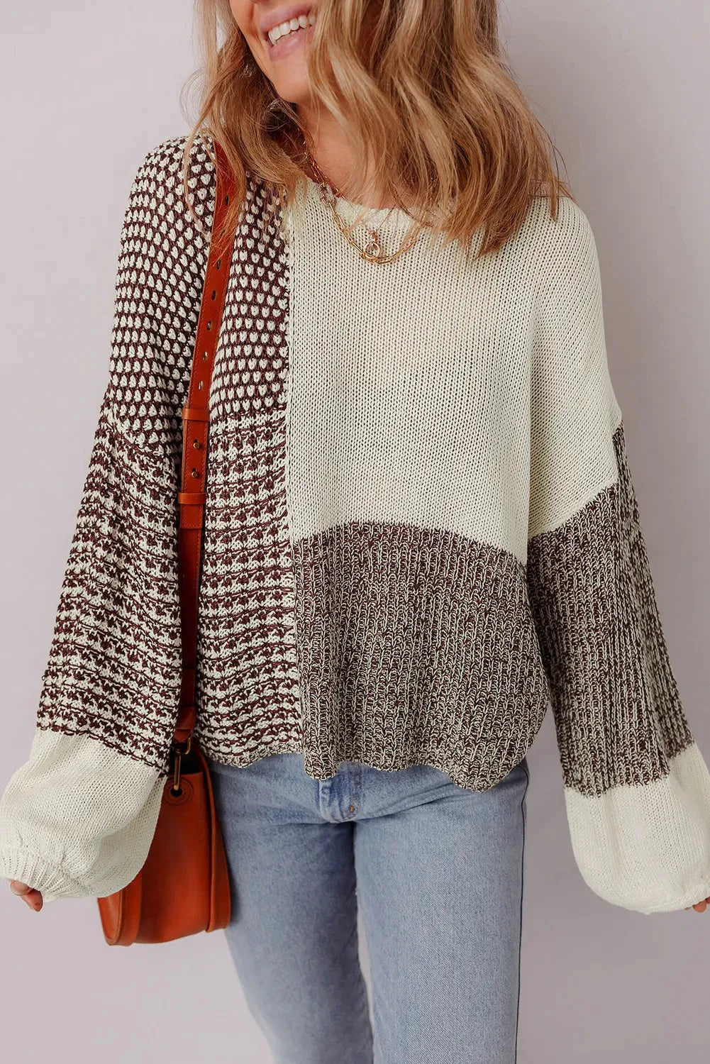 Dark khaki colour block loose sweater with back tie and drop shoulders.