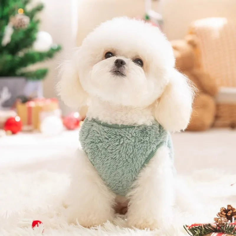 Plush warm dog coat jacket for small breeds, fleece material, Santa Claus design, sizes S and XS