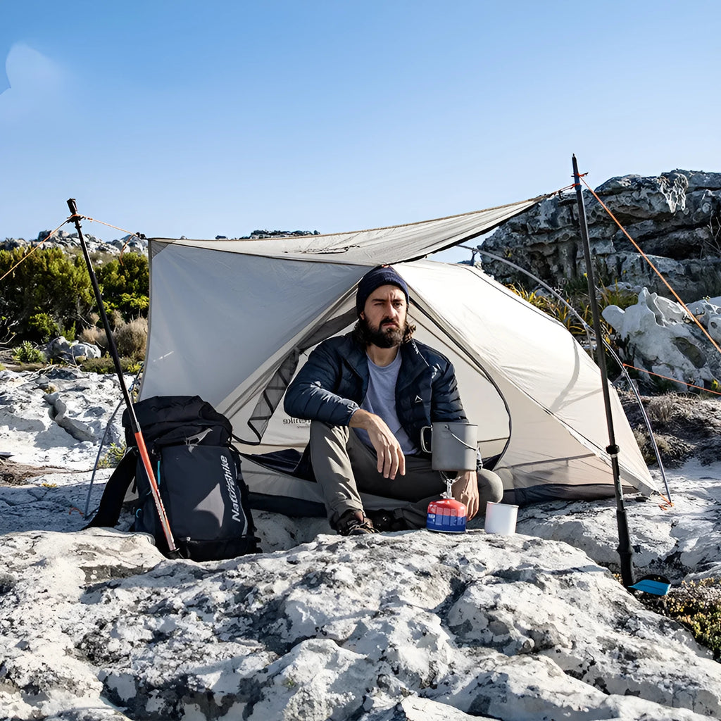 Ultra-light camping tent with aluminium alloy poles and 15D nylon plaid outer, Moonlight White, Single or Double