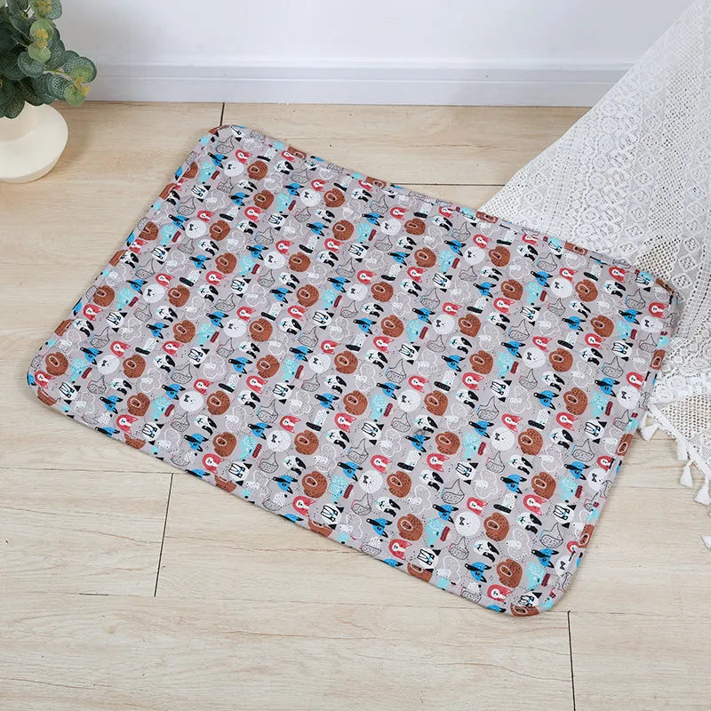 Reusable waterproof pet urine pad with animal print design and non-slip cloth backing