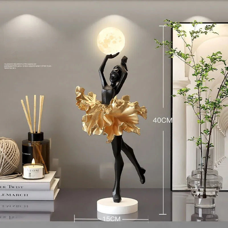 Art Girl modern resin night lamp in black gold, white, pink, or light blue with USB charging.