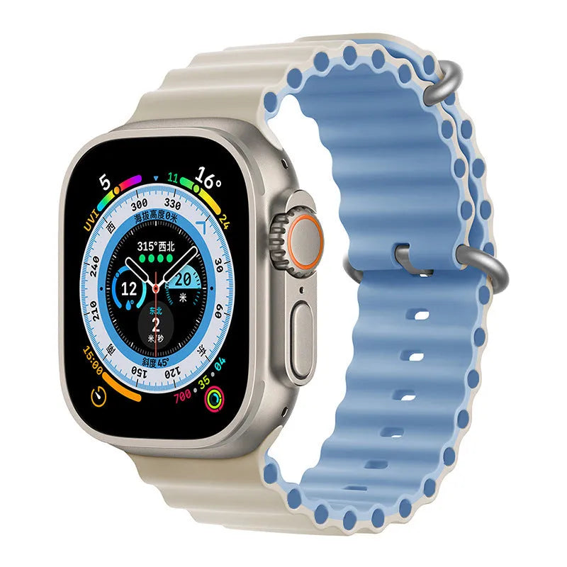 Two-colour silicone watch strap for Apple Watch in marine style, 38/40/41mm and 42/44/45/49mm sizes
