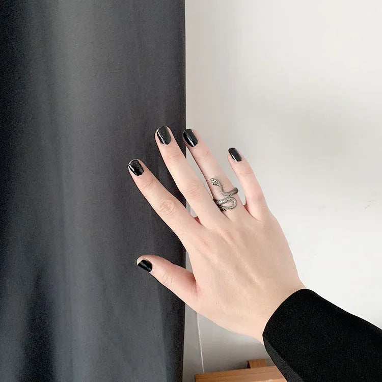 Punk ring for women, size 9, ancient silver or black, alloy with silver or gold plating