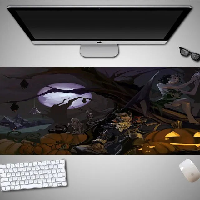 Halloween mouse pad with non-slip rubber cloth material in oversized dimensions for gaming