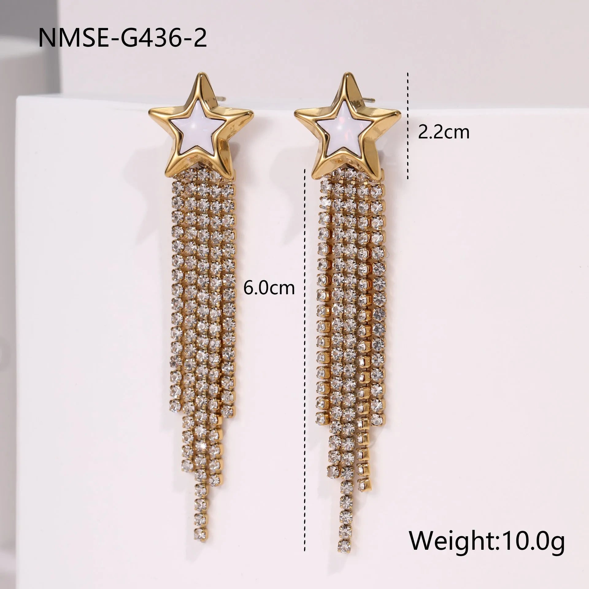 Stainless steel electroplated earrings with diamond tassel, heart shapes and five-pointed star geometric design
