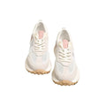 Women's grey and pink retro sneaker with low-top design and flat rubber sole
