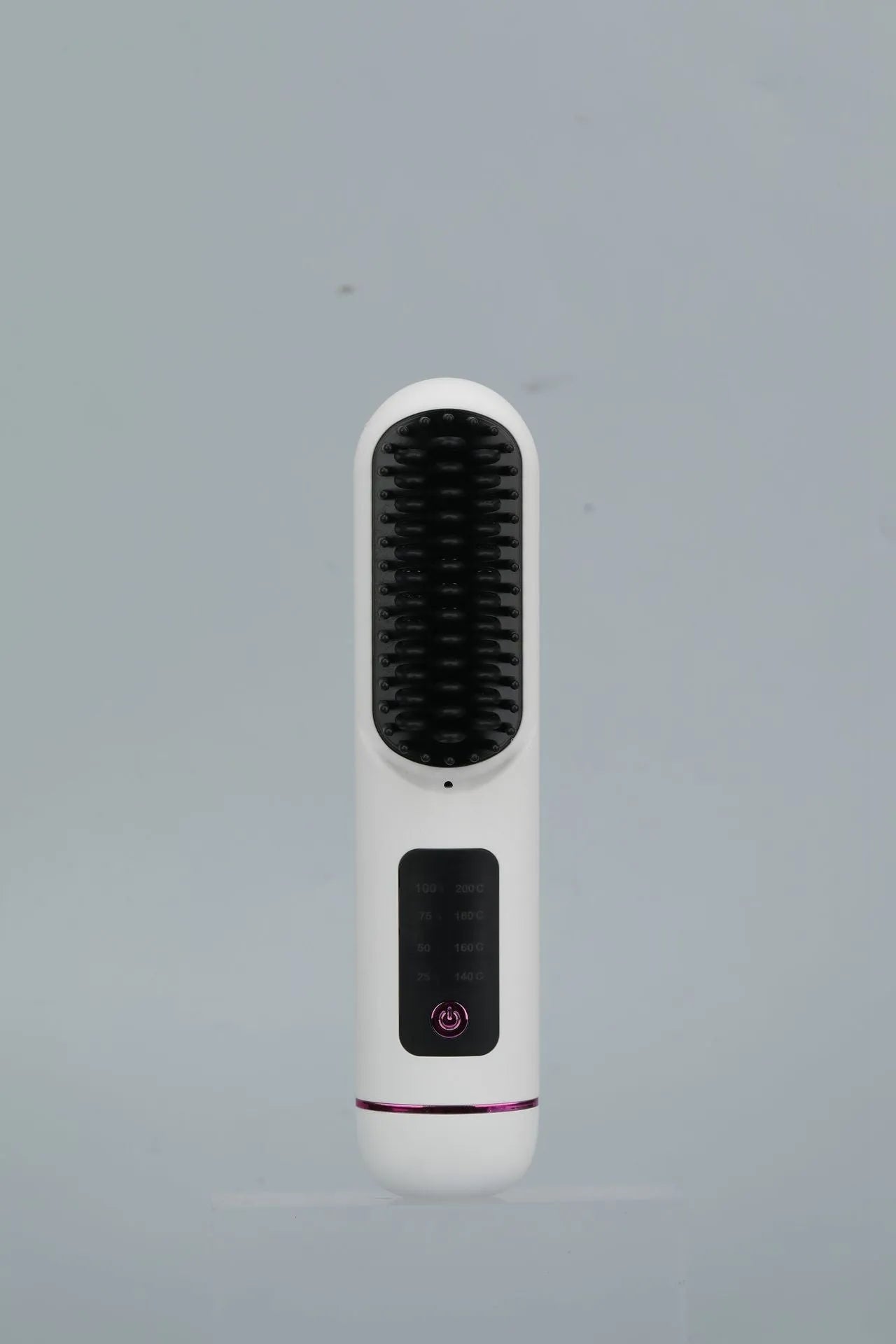 White, blue, and grey portable charging negative ion straight hair comb on a plain background.