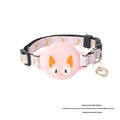 Pink adjustable cat collar with a built-in white plastic case for an Apple AirTag, shown on a size S setting.