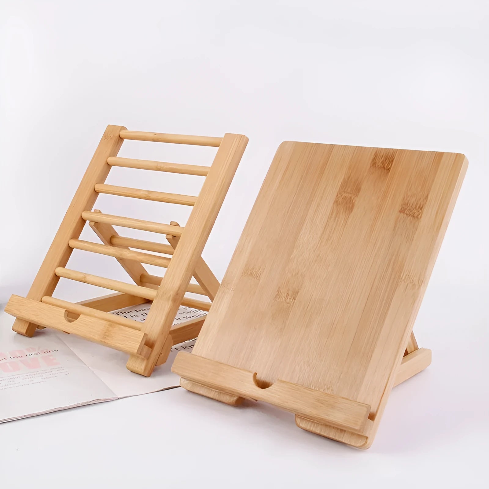 Bamboo foldable desktop phone stand with adjustable angle for tablet and phone