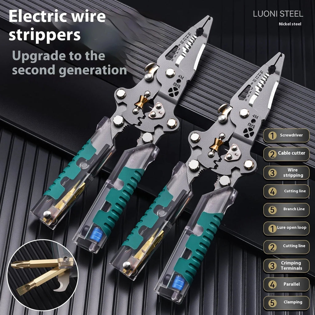 Electrician's multi-functional wire stripping pointed pliers with Luo ni steel cutting edges