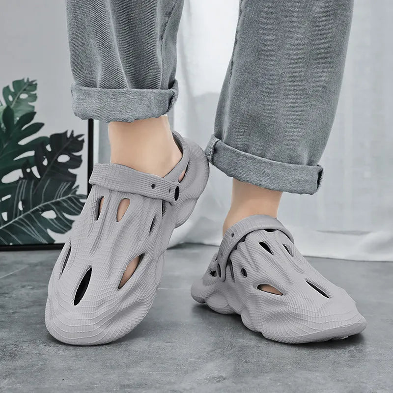 Pair of EVA soft men's summer beach shoes in black, grey, white, or khaki, slip-on style, sizes 39-44