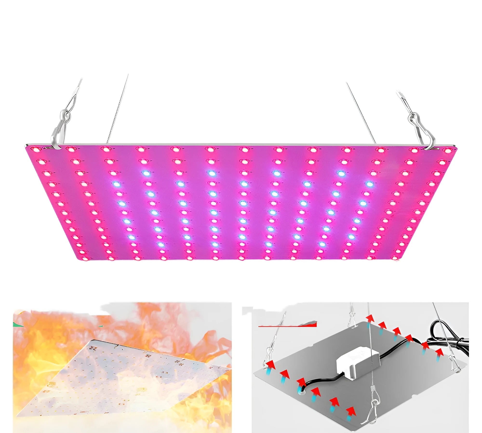 LED grow light panel with aluminum housing and E26 screw base for indoor plant cultivation.