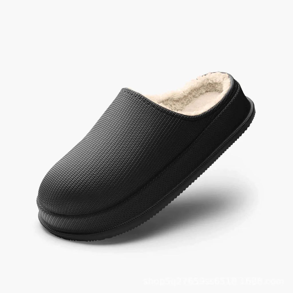 EVA autumn winter warm waterproof thick cotton slippers with shock absorbing toe cap in solid colour, side view