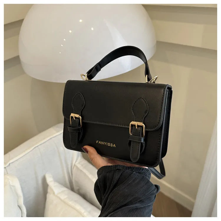 Soft PU small square bag in Western style, horizontal shape, available in six colours including black and khaki
