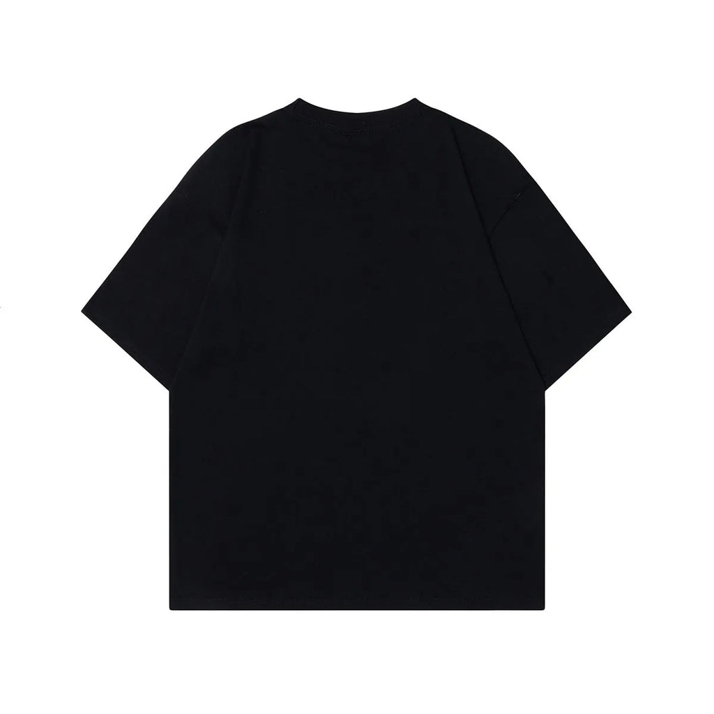 Men's grey loose-fit cotton T-shirt featuring a retro character design print on the front.