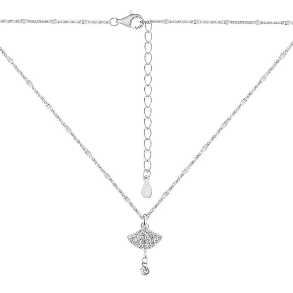 S925 sterling silver necklace with ginkgo leaf pendant in gold finish on curbs chain for women
