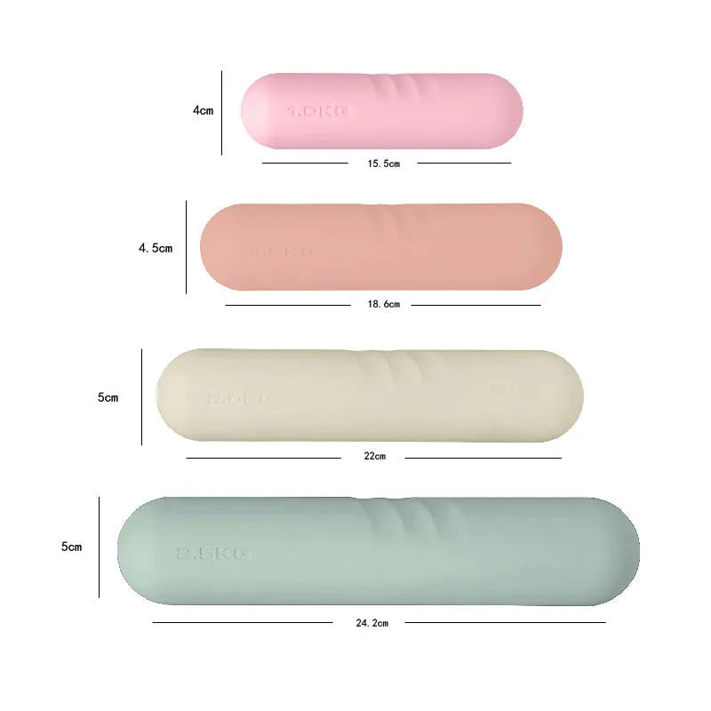 Silicone-edged non-slip hand-drawn dumbbell stick in various colours and weights for fitness training.