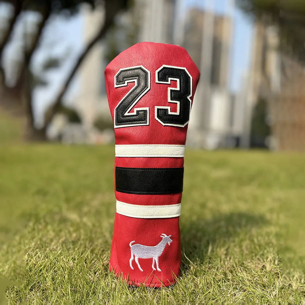PU golf club sleeve for wooden pole sets in red, black, white, or yellow colours.