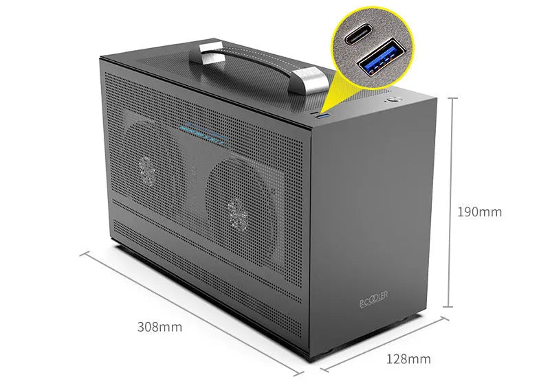 ITX desktop computer chassis in tin-plated steel with upper power supply position