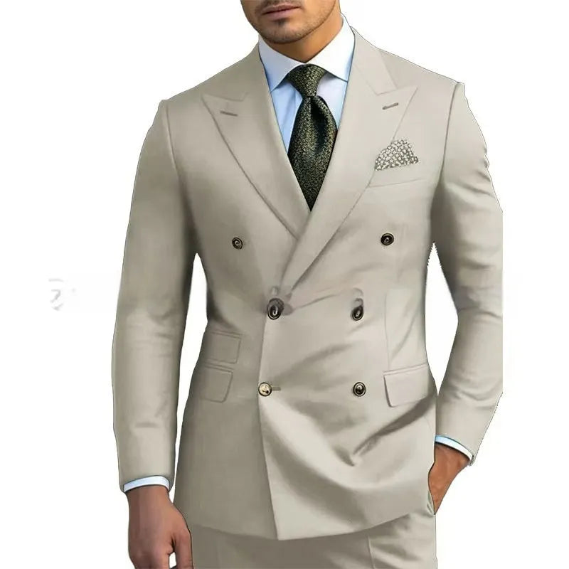 Men's regular fit two-piece suit in cotton blend fabric for business occasions