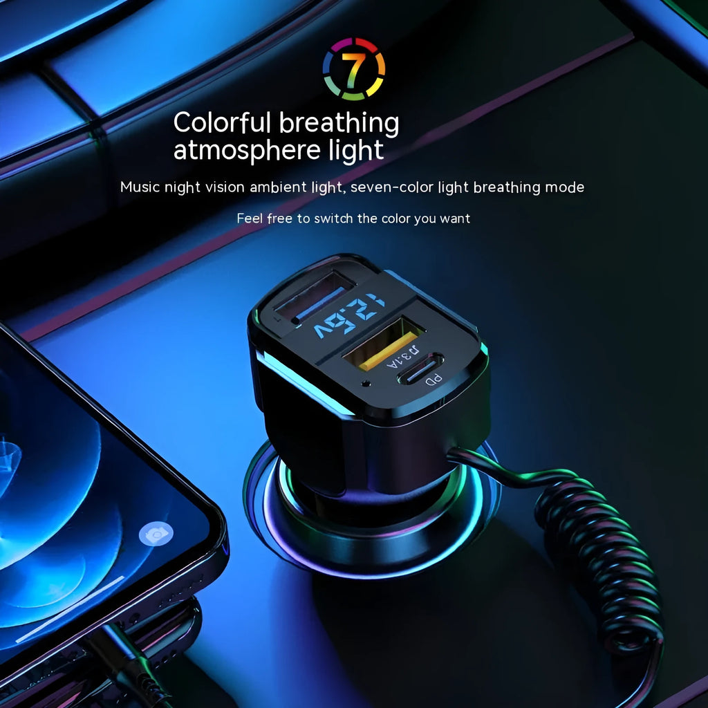 Car 3-in-1 spring wire fast charge mobile phone charging plug black K4