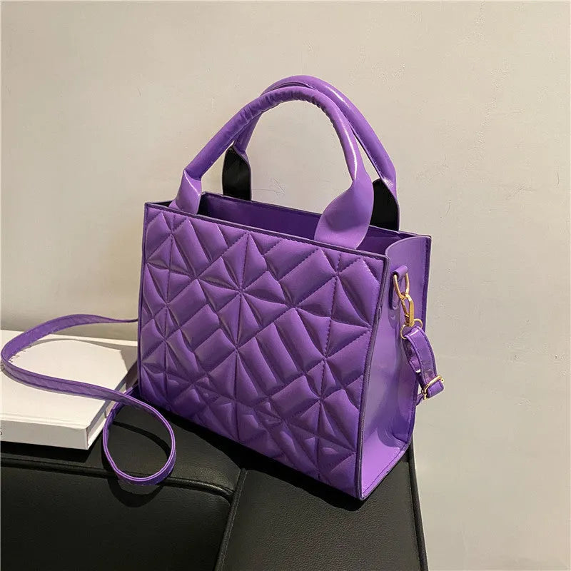 Simple portable large capacity shoulder bag for women retro PU solid colour double straps sandwich pocket