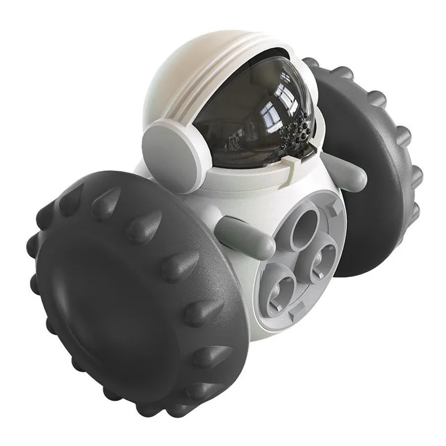 Robot-shaped tumbler pet treat dispenser toy in assorted colours for small dogs and cats