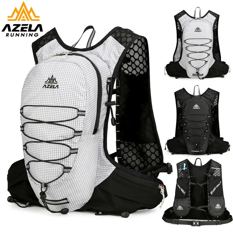 AZELA grid pattern breathable mesh running backpack in black, lightweight hydration pack for trail running and hiking