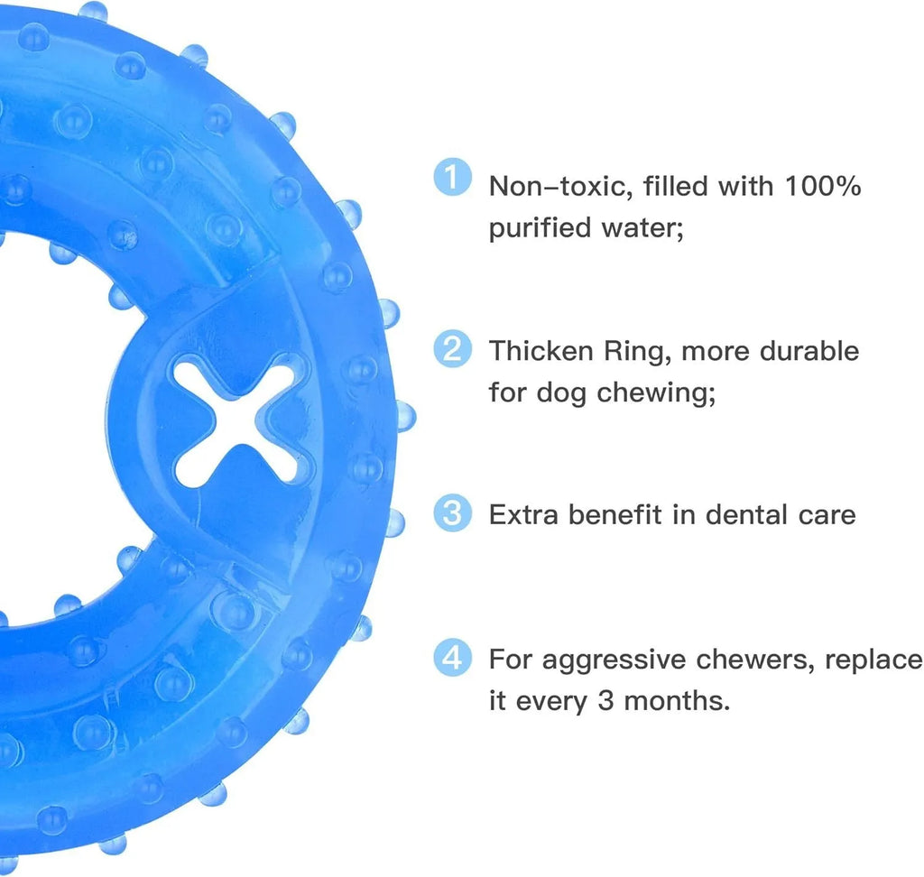 A non-toxic freezable dog chew toy for teething puppies and dogs, shown with a thickened outer design.