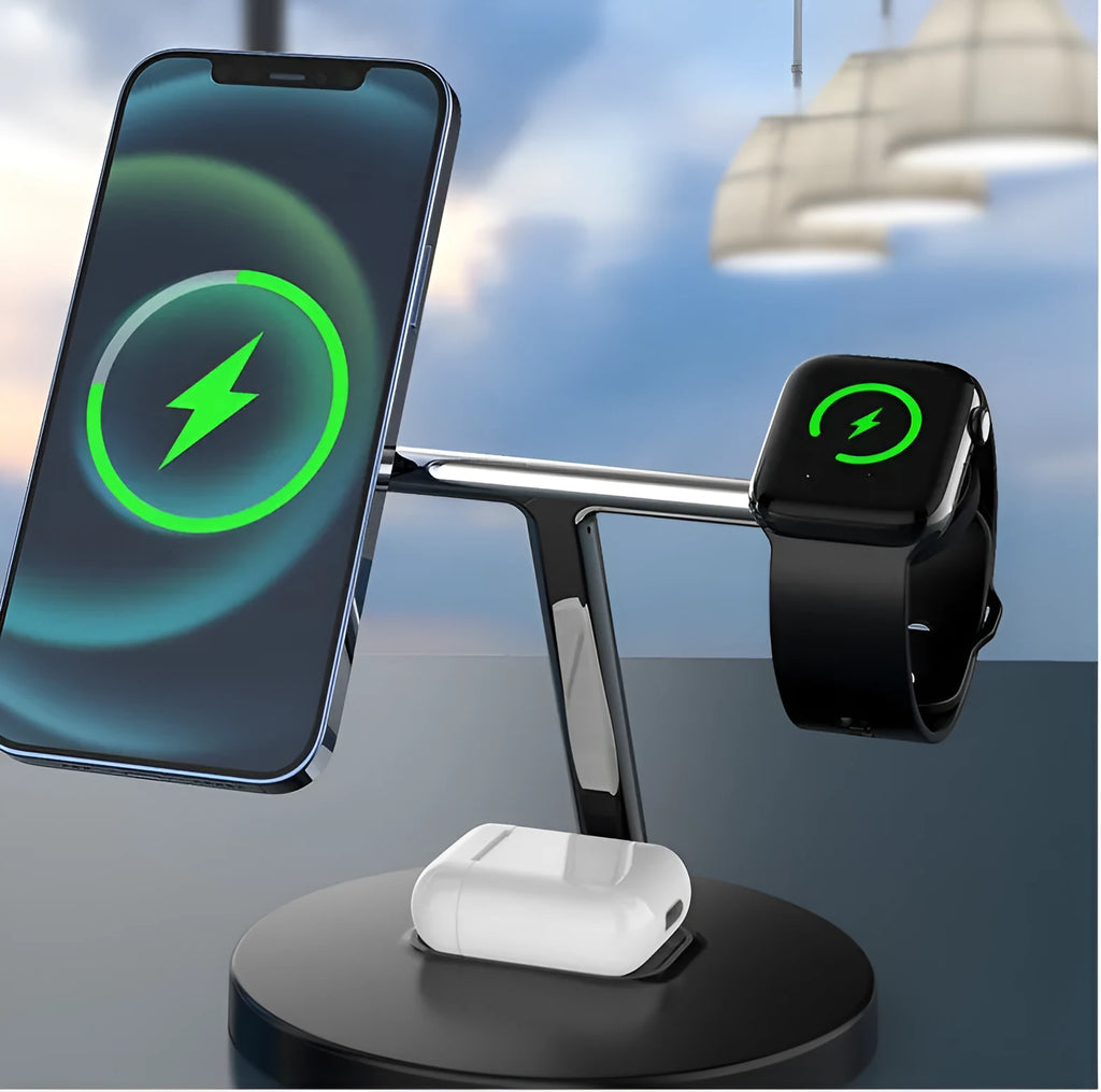 Three in one magnetic wireless charger, 175x120x85mm, black or white, USB interface, 9V input and output