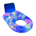 Large white luminous inflatable floating bed with backrest reclining in a swimming pool